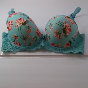 JACQUELINE SMITH BRA 38D mint red flowers lacy underwire